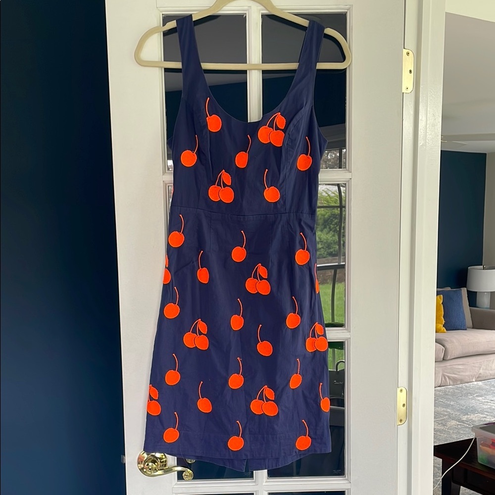 Anthropologie Navy and Orange Cherry Dress